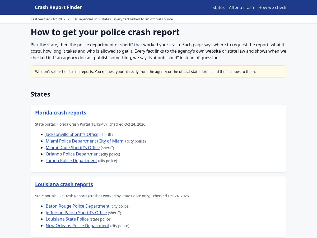 Landing-page snapshot of crashreportsbycity.com