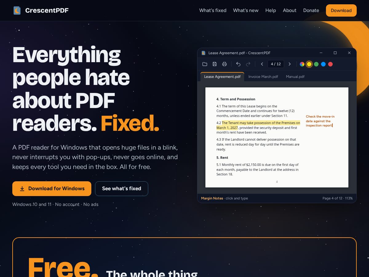 Landing-page snapshot of crescentpdf.com