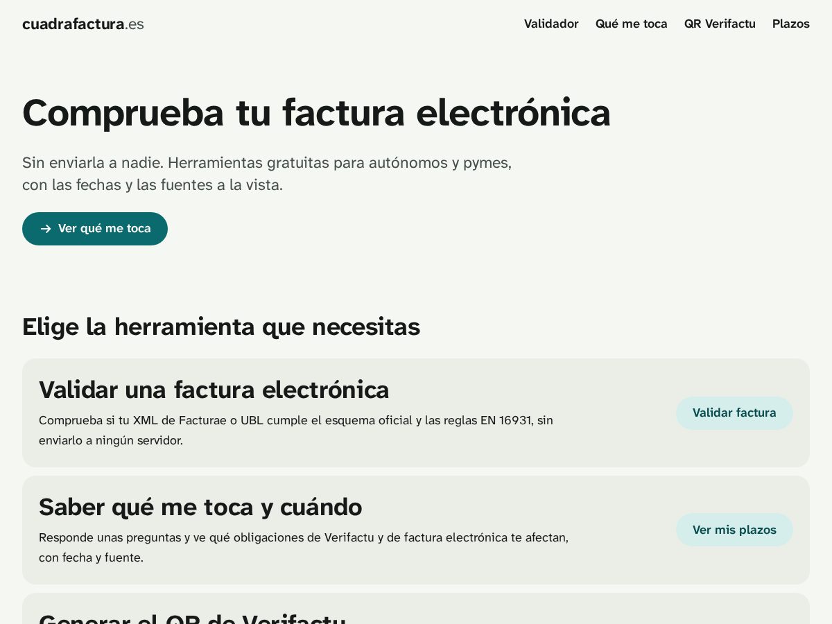 Landing-page snapshot of cuadrafactura.com
