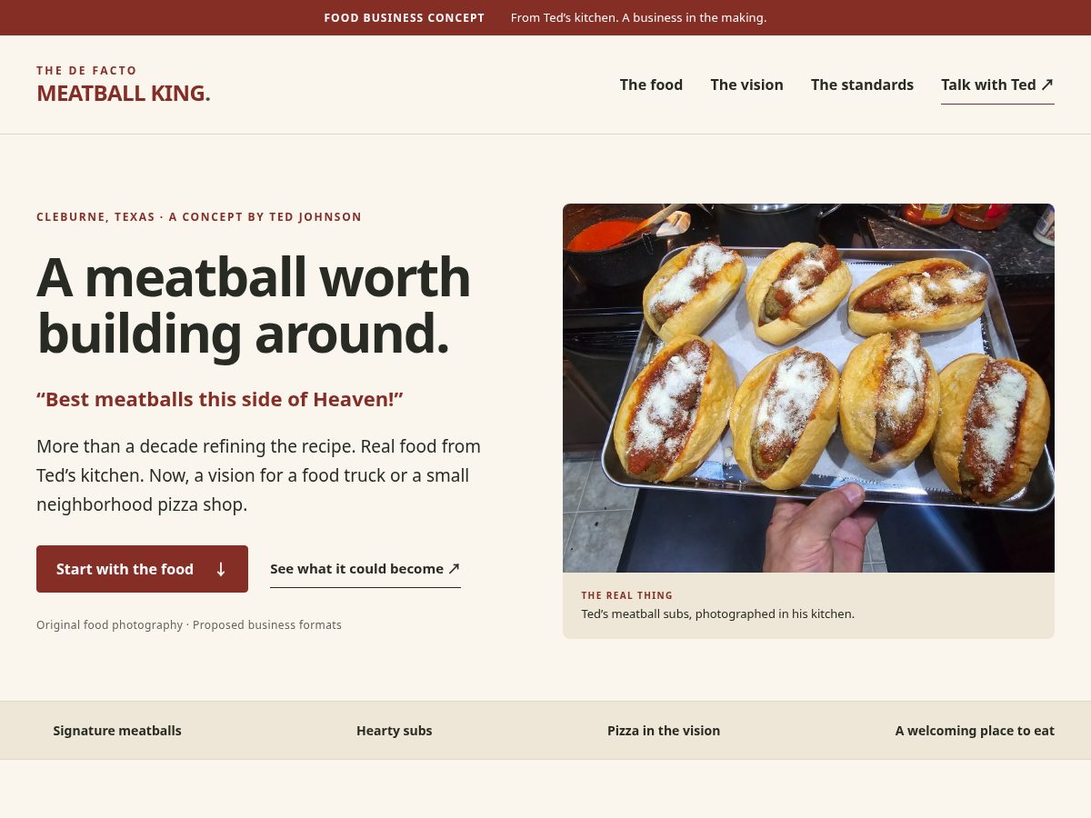Landing-page snapshot of defactomeatballs.com