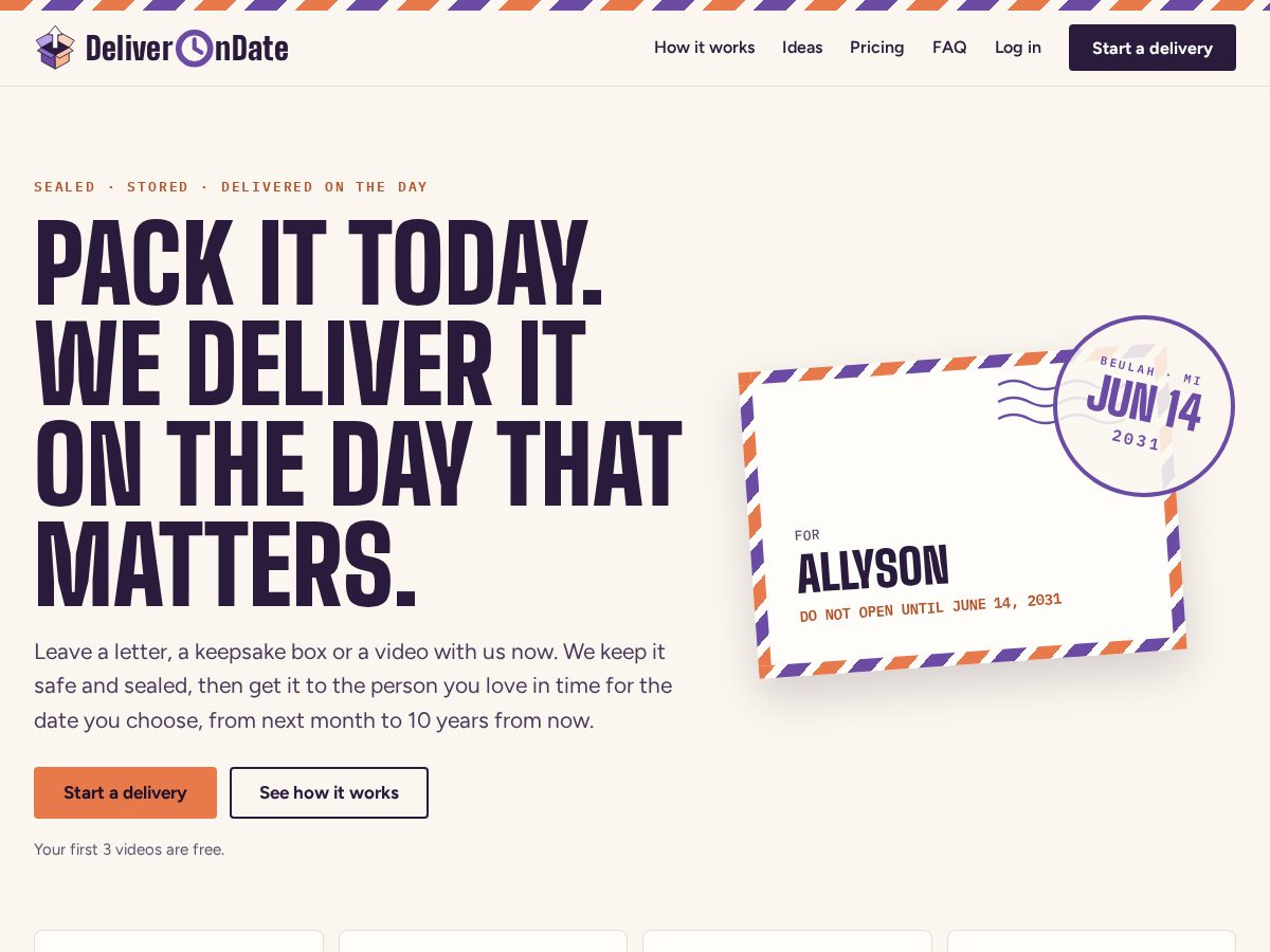 Landing-page snapshot of deliverbydate.com