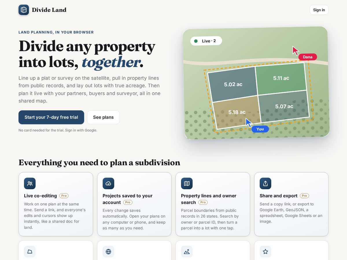 Landing-page snapshot of divideland.com