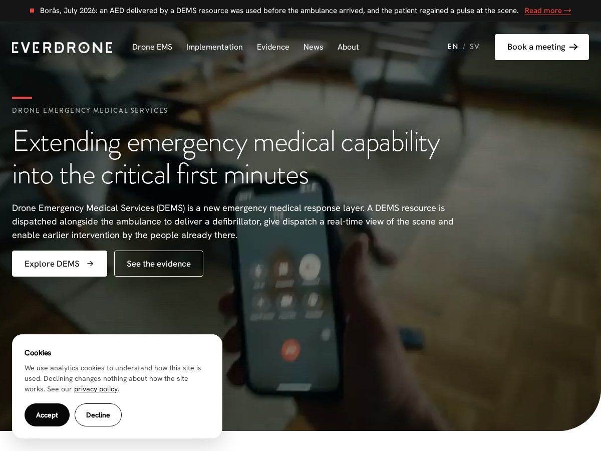 Landing-page snapshot of droneems.org