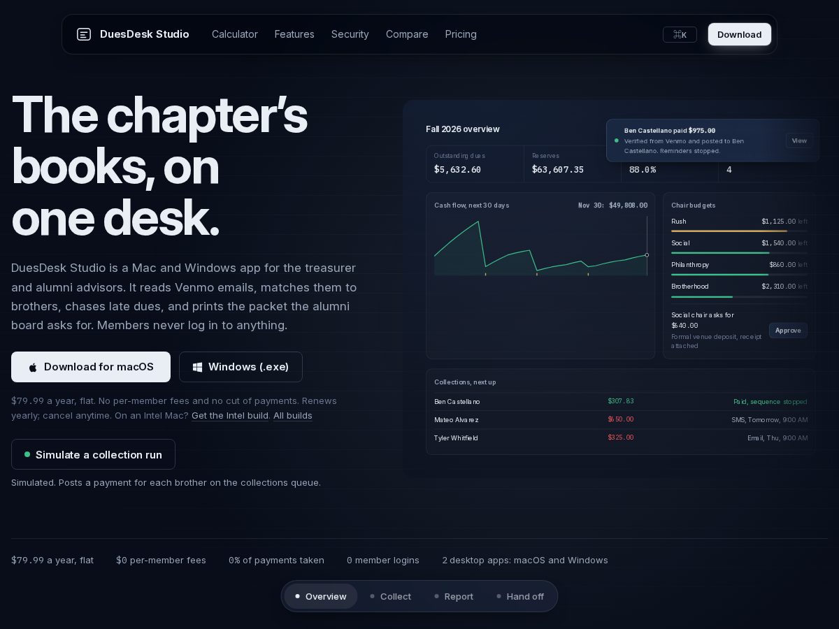 Landing-page snapshot of duesdeskapp.com