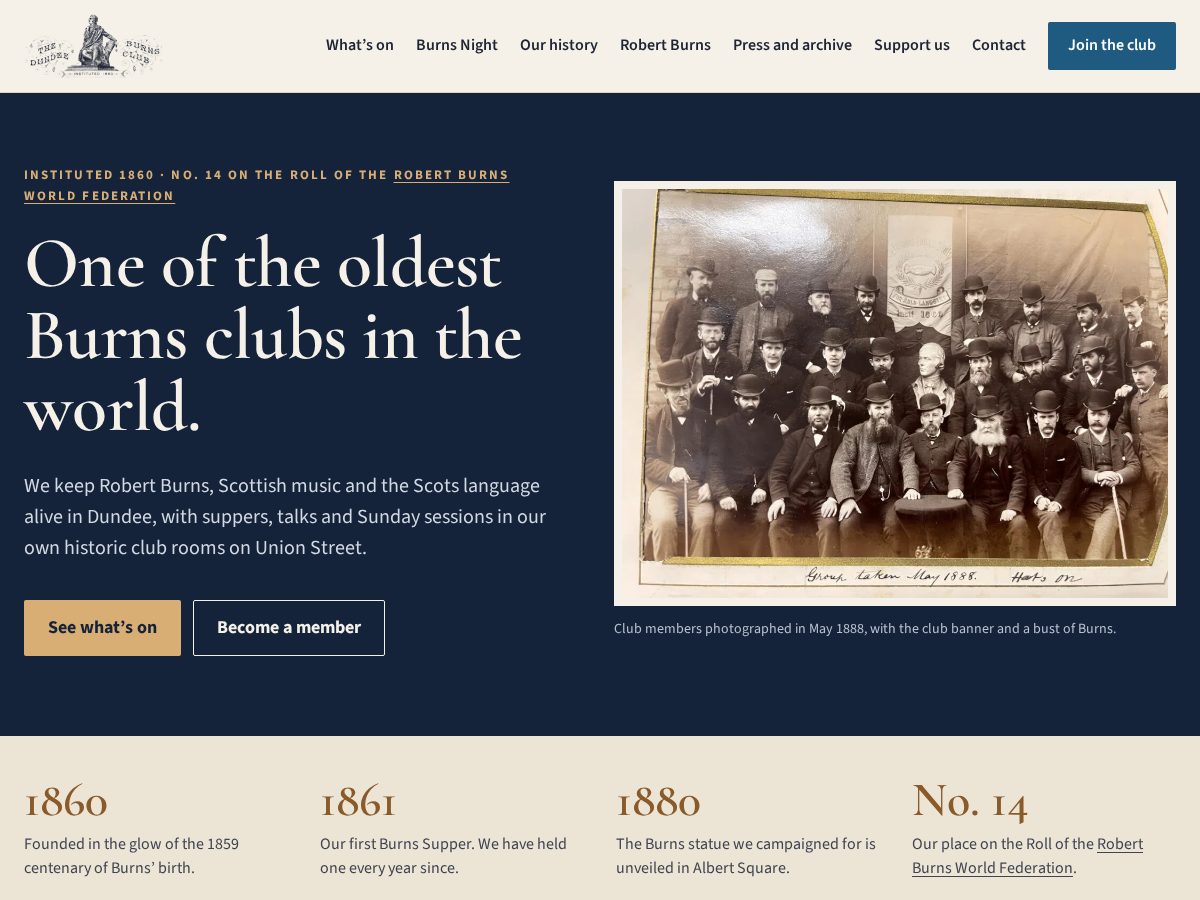 Landing-page snapshot of dundeeburnsclub.com