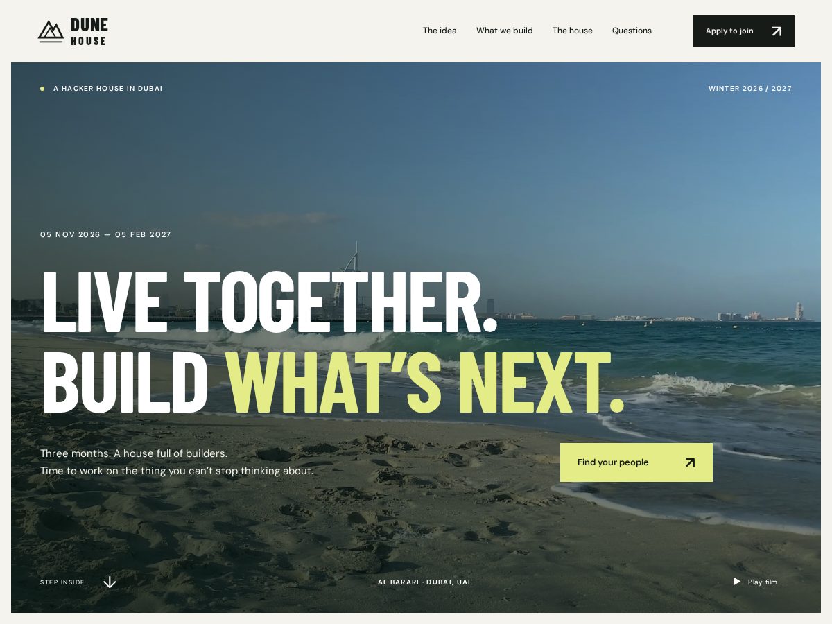 Landing-page snapshot of dunehouse.xyz
