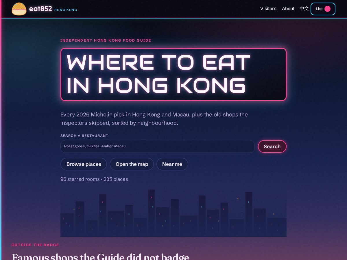 Landing-page snapshot of eat852.com