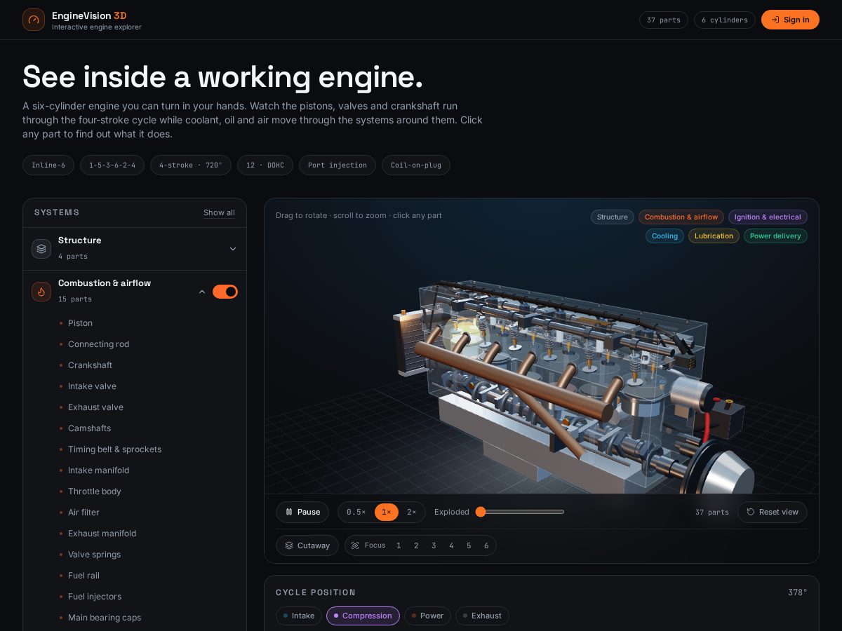 Landing-page snapshot of enginevision3d.com