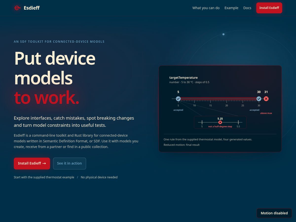 Landing-page snapshot of esdieff.com