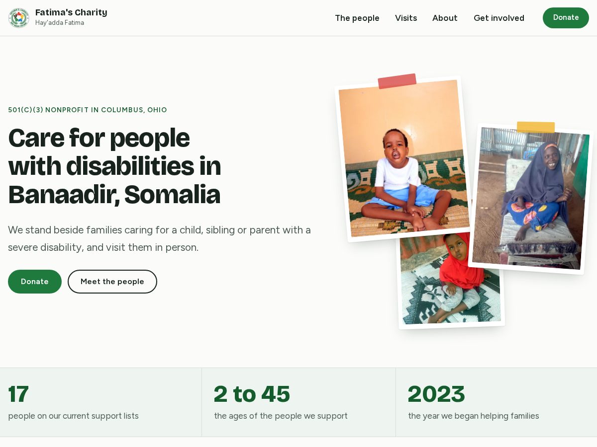 Landing-page snapshot of fatimascharity.org