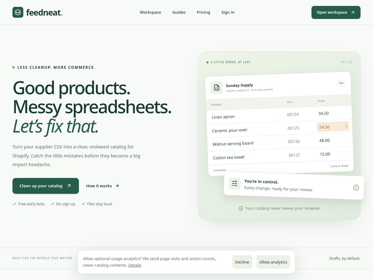 Landing-page snapshot of feedneat.com