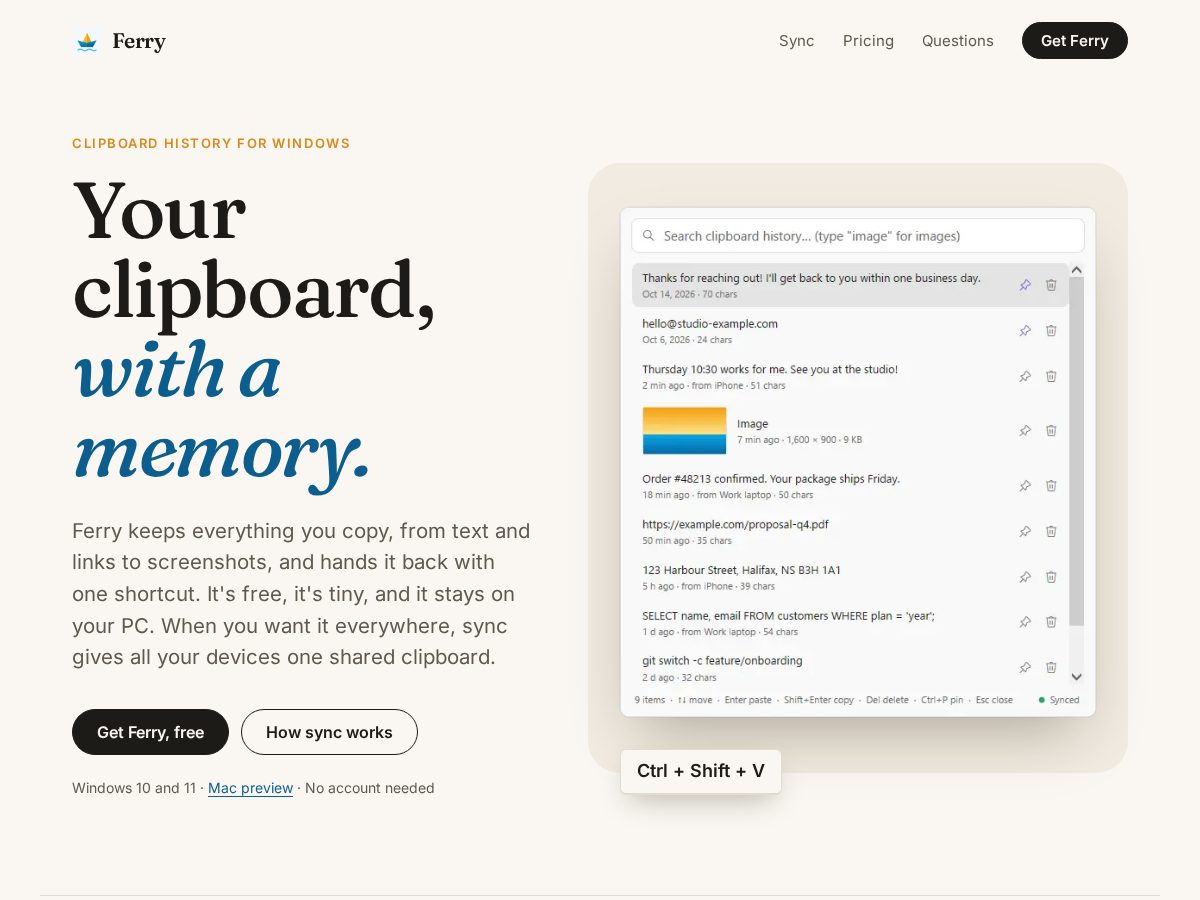 Landing-page snapshot of ferryclip.com