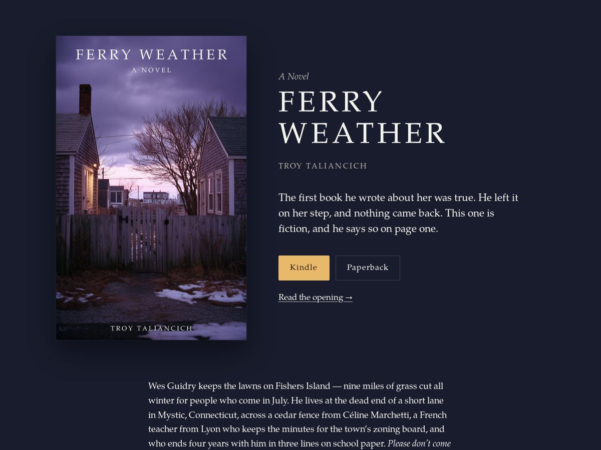 Landing-page snapshot of ferryweathernovel.com