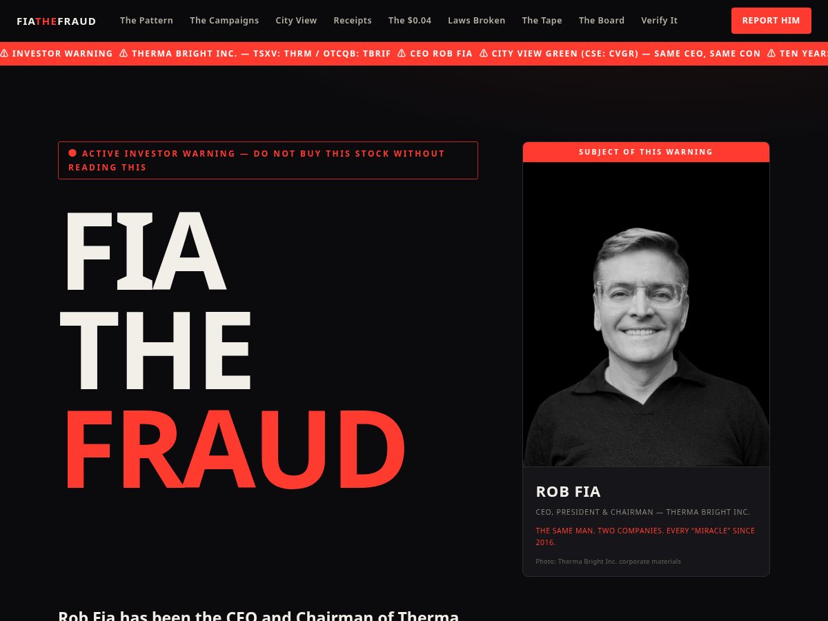 Landing-page snapshot of fiathefraud.com