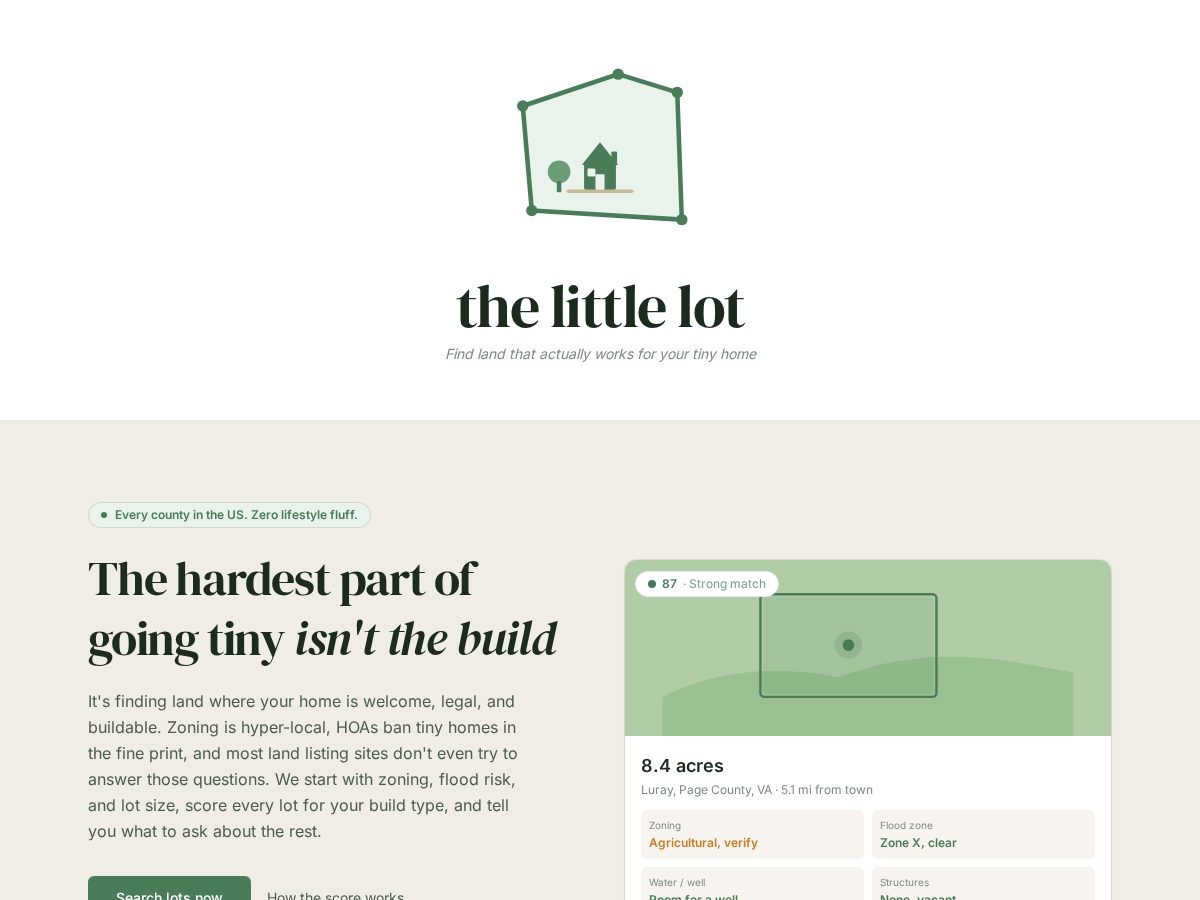 Landing-page snapshot of findlittlelot.com