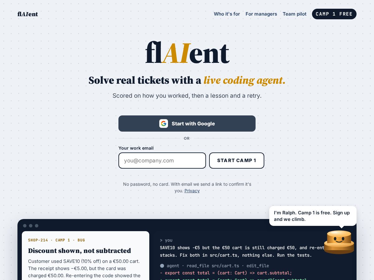 Landing-page snapshot of flaient.com