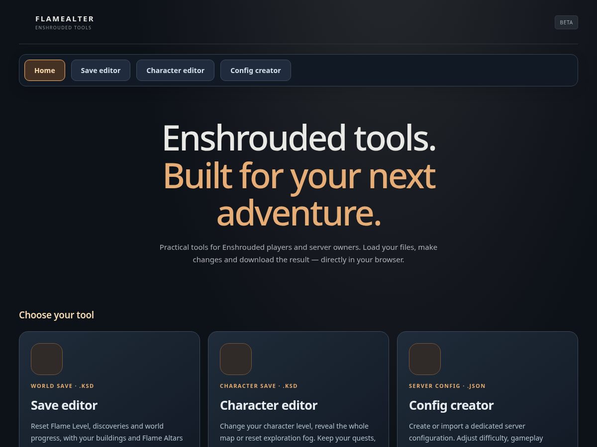 Landing-page snapshot of flamealter.com