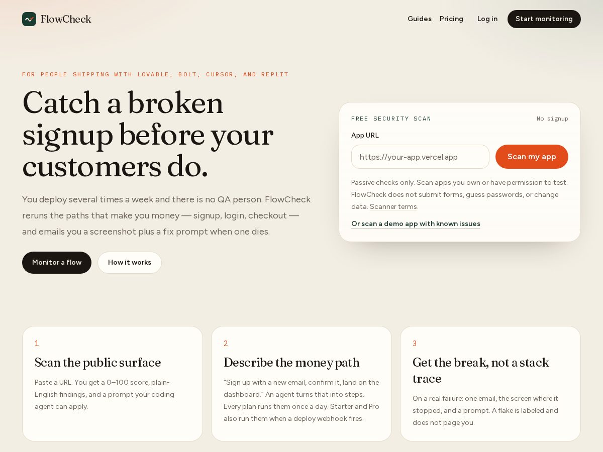 Landing-page snapshot of flowcheckhq.com