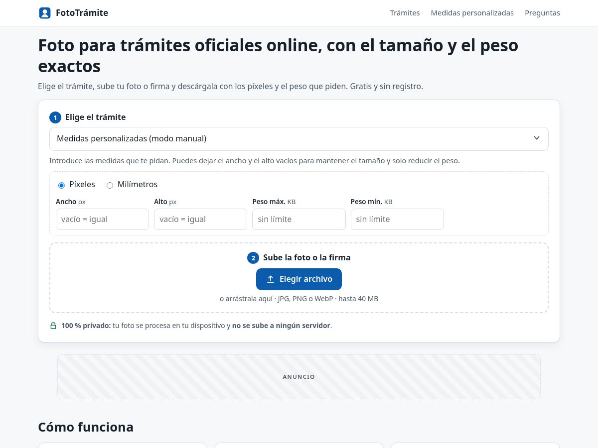 Landing-page snapshot of fototramite.com