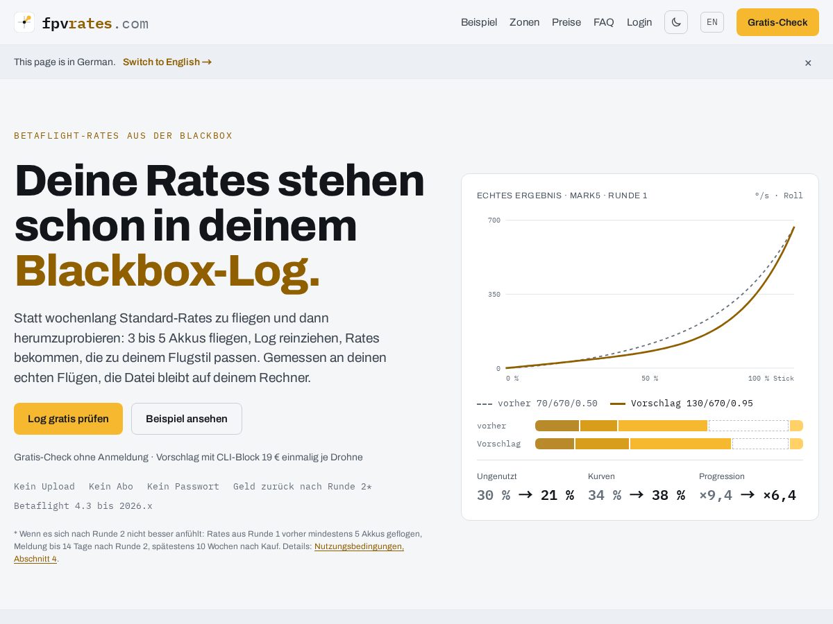 Landing-page snapshot of fpvrates.com