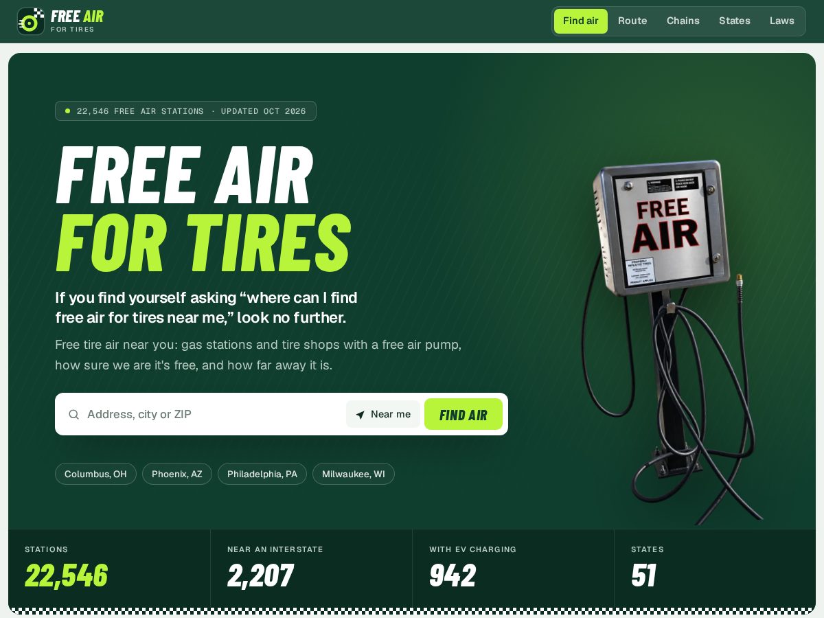 Landing-page snapshot of freeairfortires.com