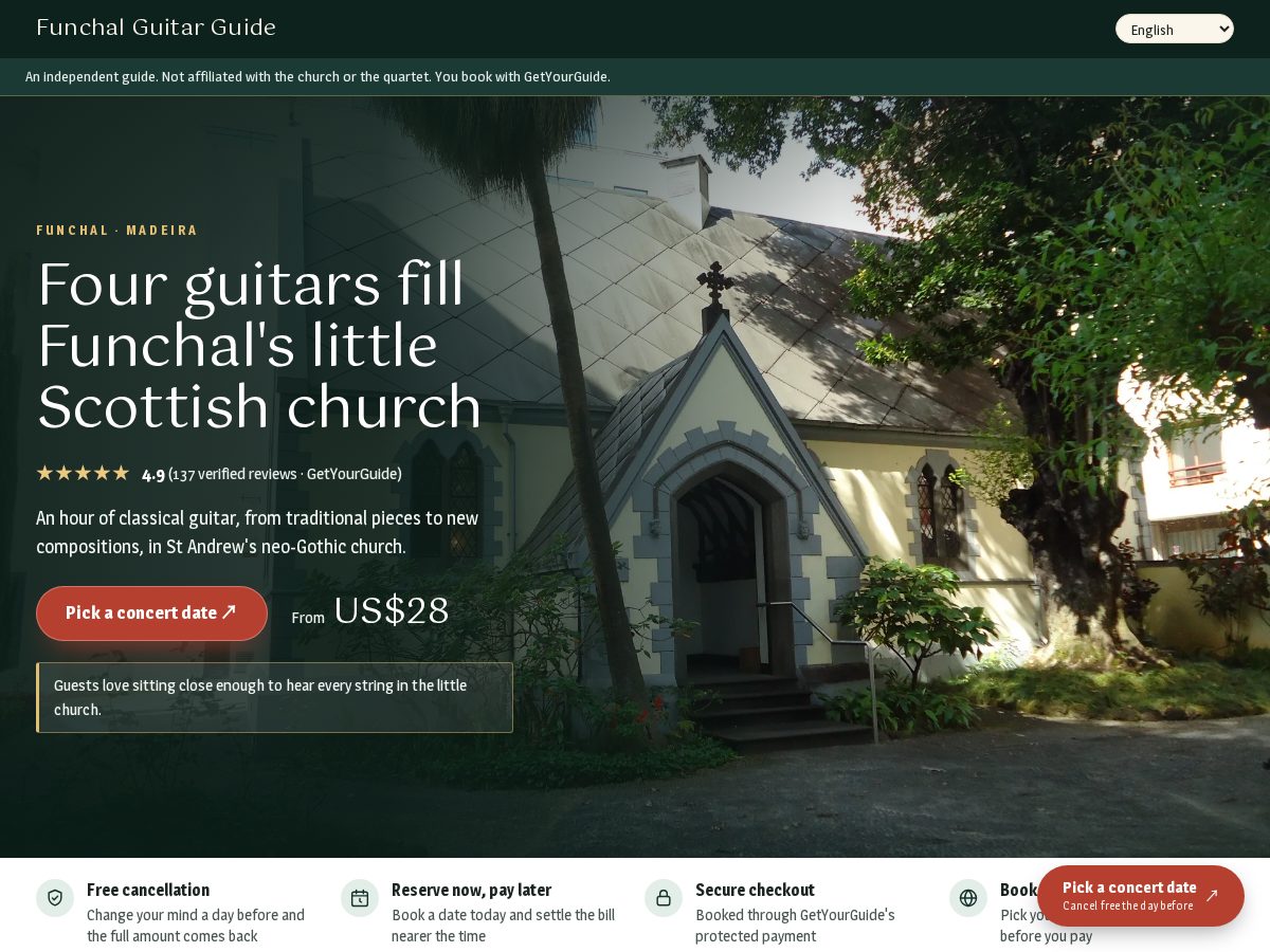 Landing-page snapshot of funchalguitar.com