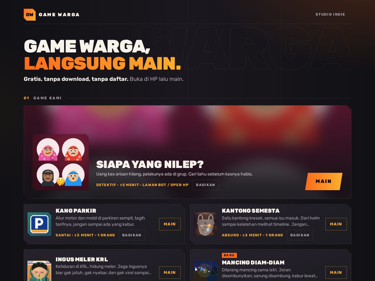 Landing-page snapshot of gamewarga.com