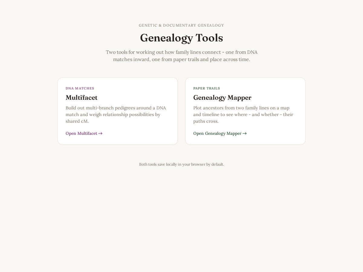 Landing-page snapshot of geneticgenealogytools.com