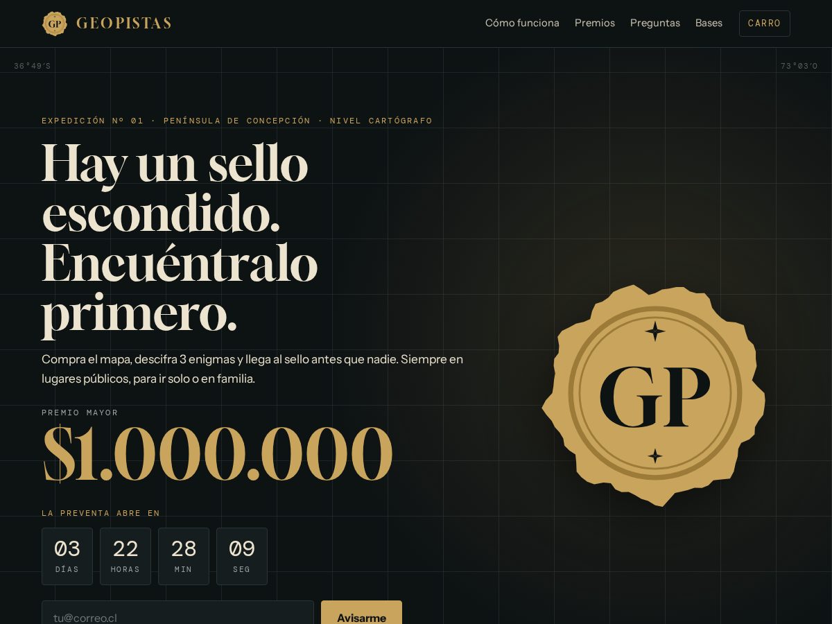 Landing-page snapshot of geopistas.com