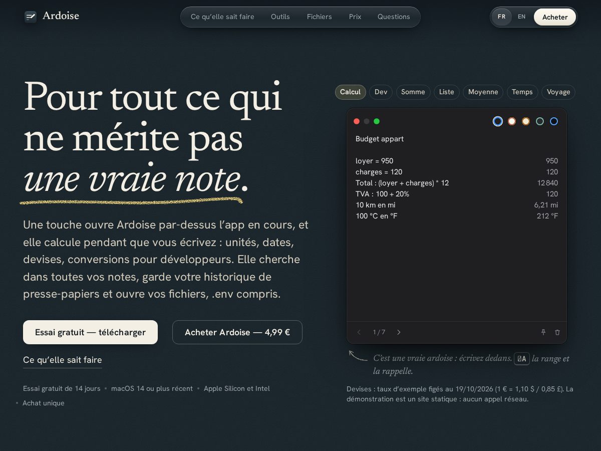 Landing-page snapshot of getardoise.com