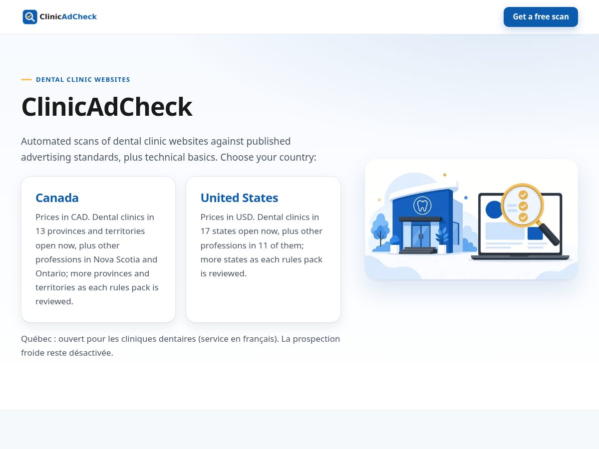 Landing-page snapshot of getclinicadcheck.com