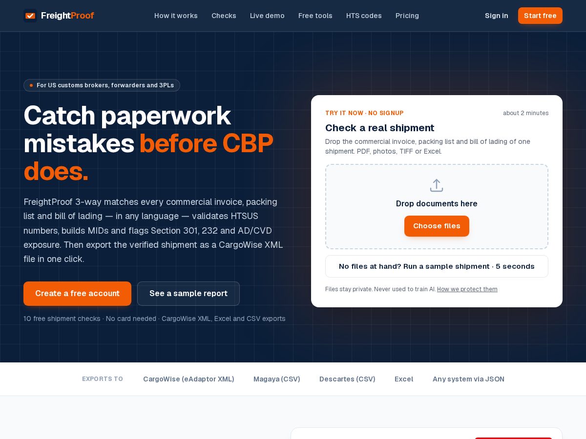 Landing-page snapshot of getfreightproof.com