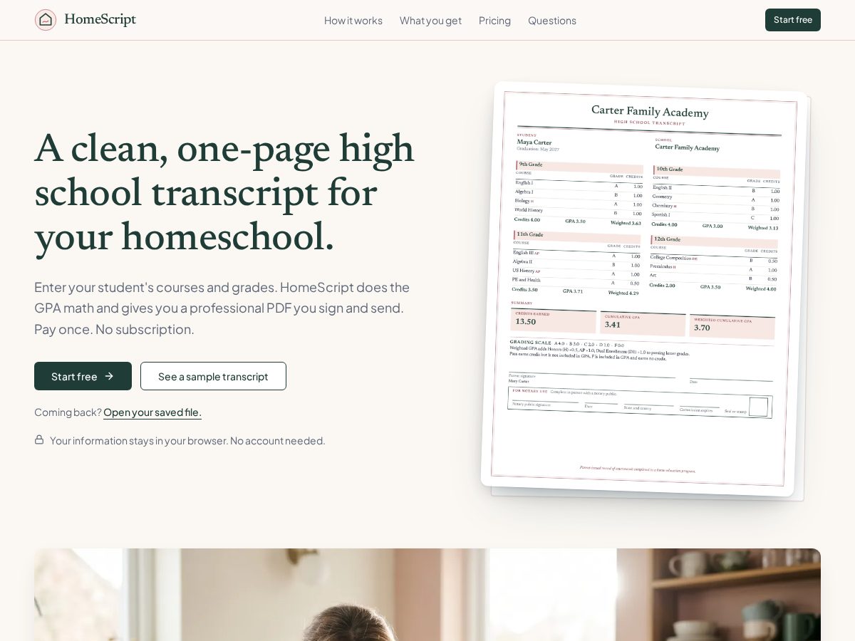Landing-page snapshot of gethomescript.com