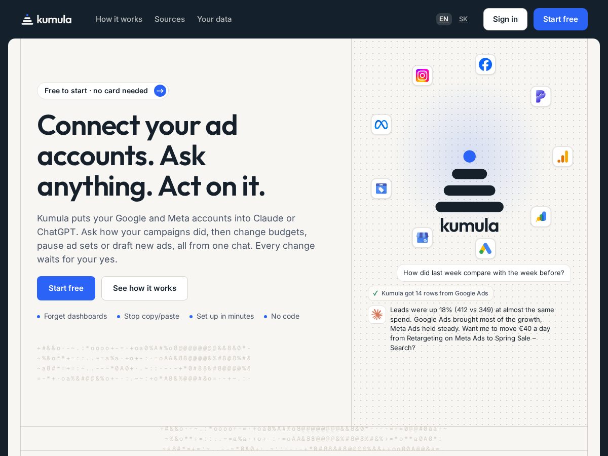 Landing-page snapshot of getkumula.com