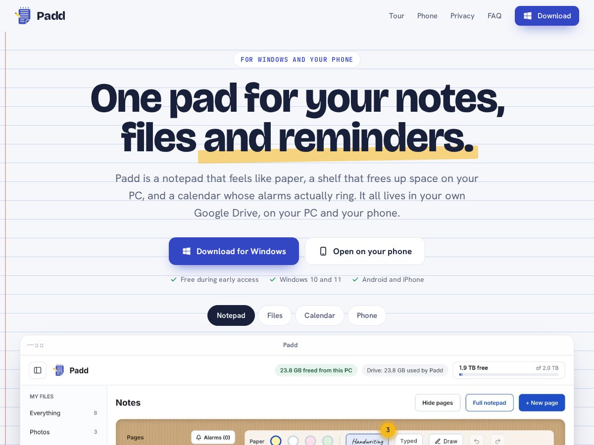 Landing-page snapshot of getpadd.com