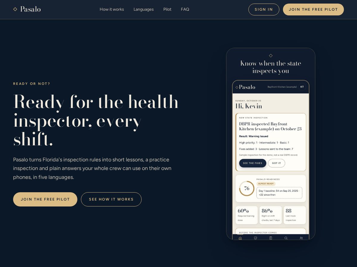 Landing-page snapshot of getpasalo.com