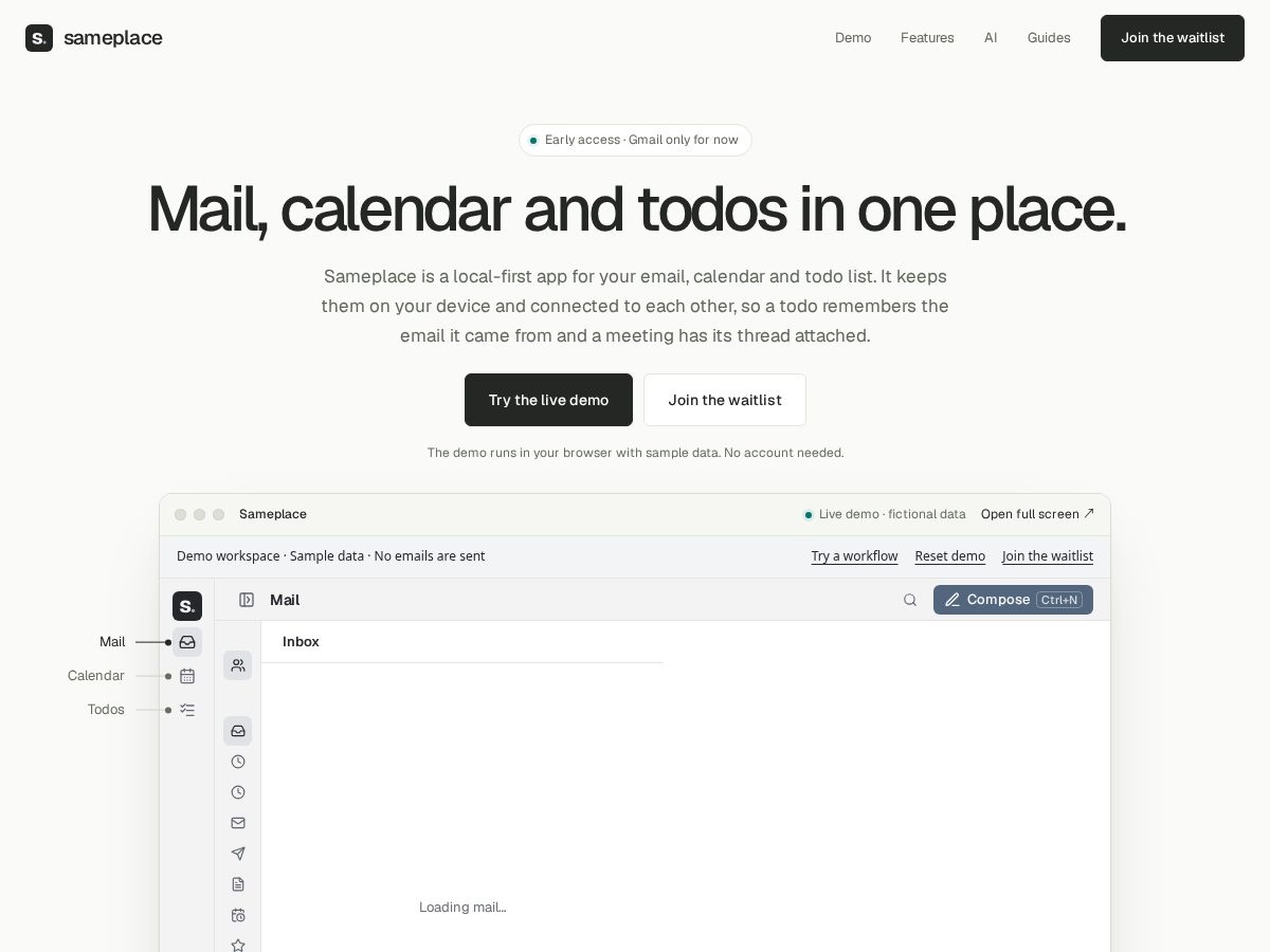 Landing-page snapshot of getsameplace.com