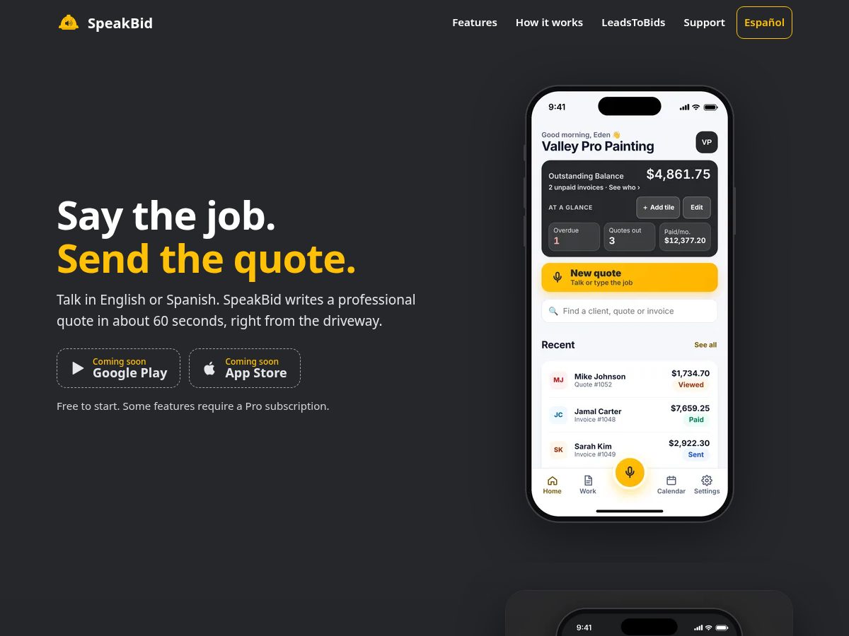 Landing-page snapshot of getspeakbid.com