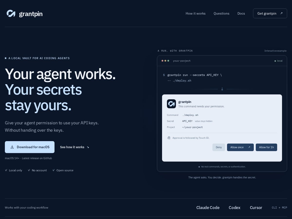 Landing-page snapshot of grantpin.com