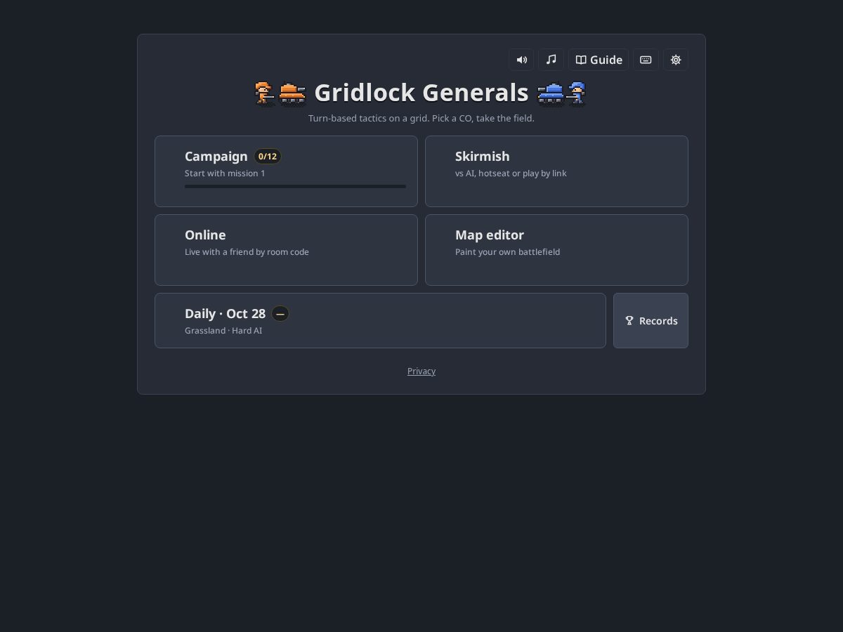 Landing-page snapshot of gridlockgenerals.com