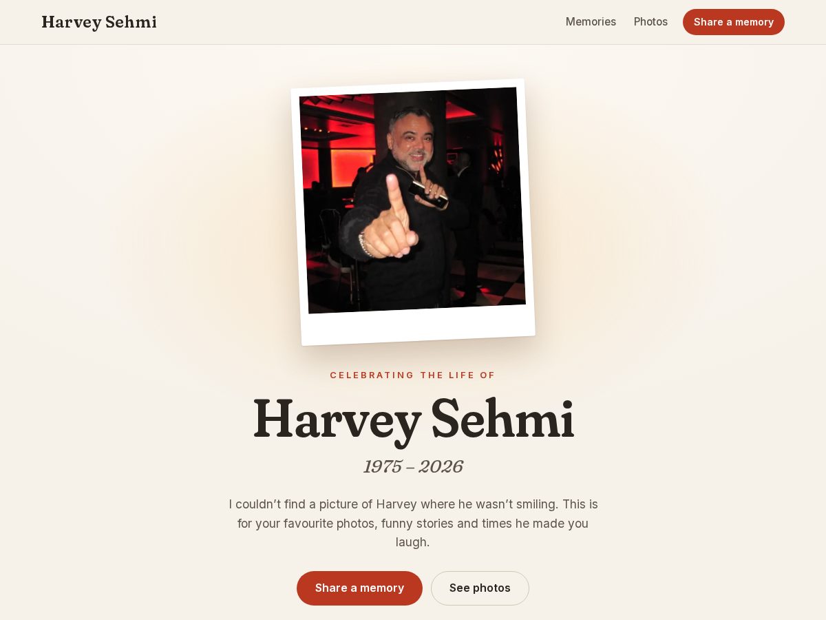Landing-page snapshot of harveysehmi.com