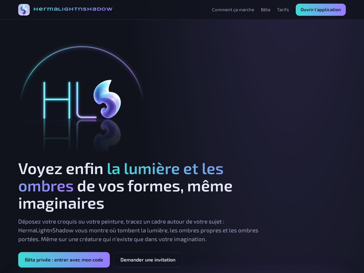 Landing-page snapshot of hermalightnshadow.com