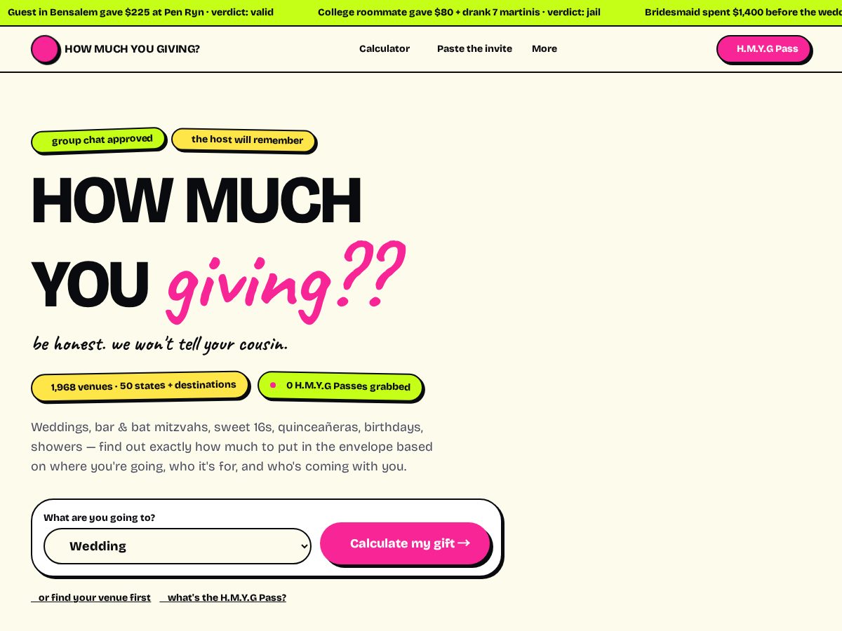 Landing-page snapshot of howmuchyougiving.com