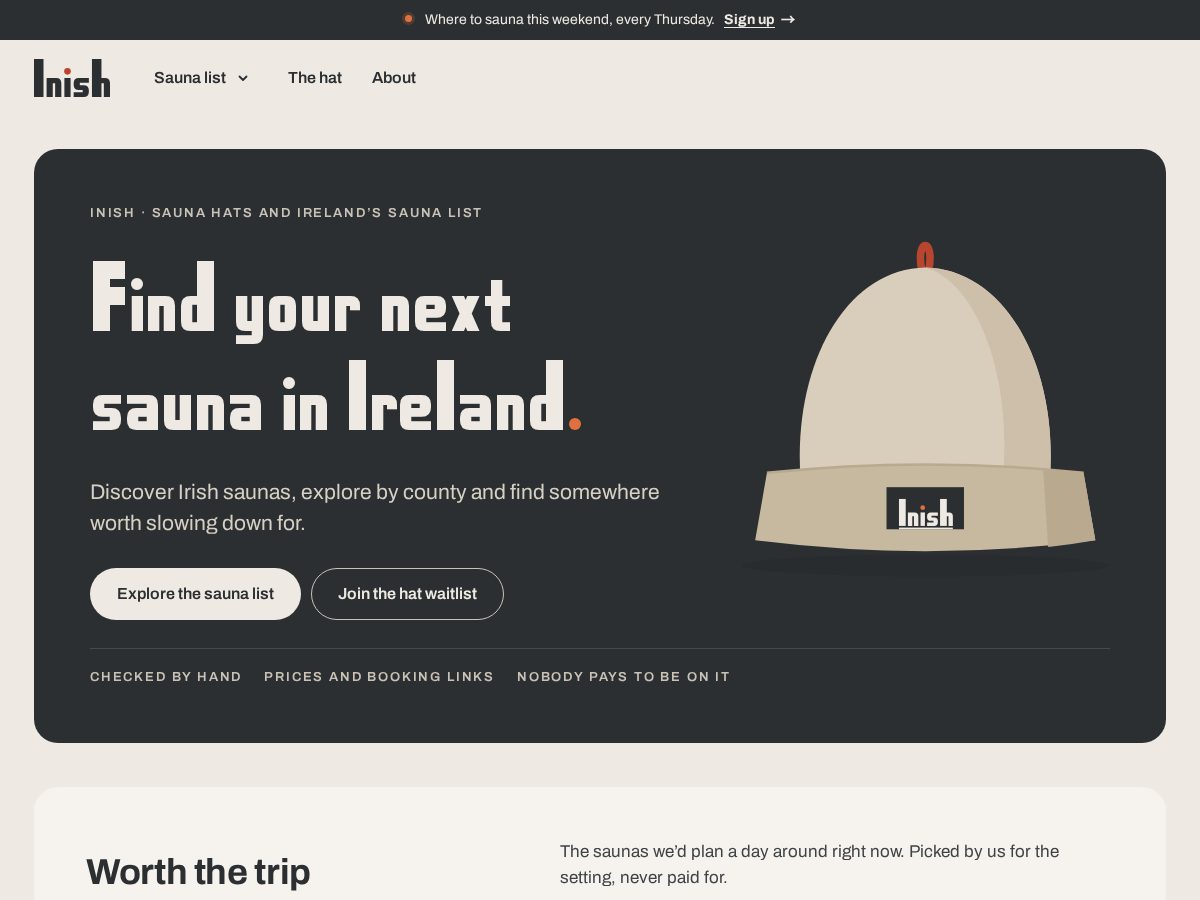 Landing-page snapshot of inishsauna.com