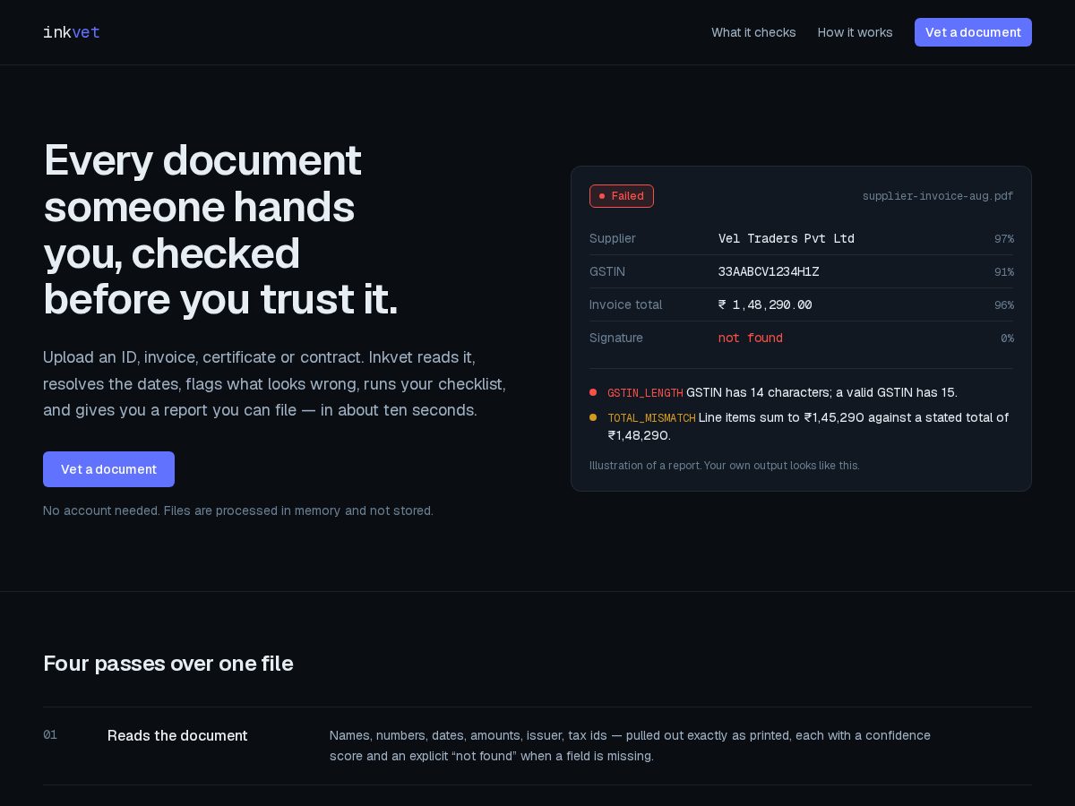 Landing-page snapshot of inkvet.com