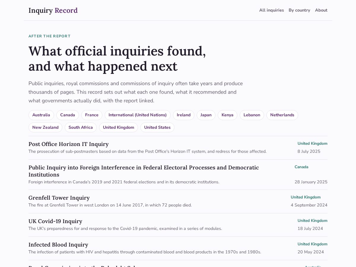 Landing-page snapshot of inquiryrecord.org