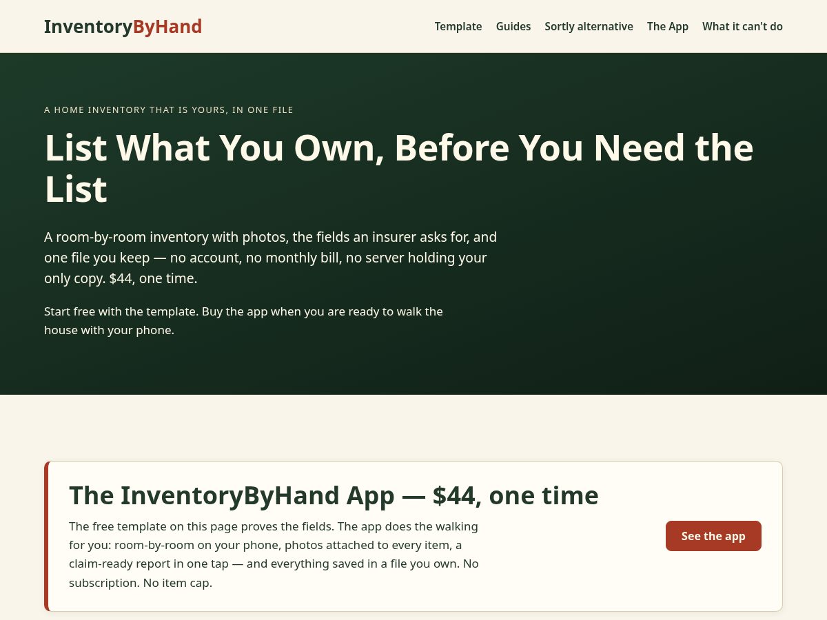 Landing-page snapshot of inventorybyhand.com