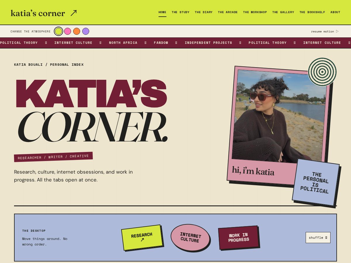 Landing-page snapshot of katiascorner.com