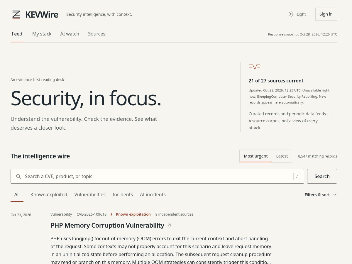 Landing-page snapshot of kevwire.com