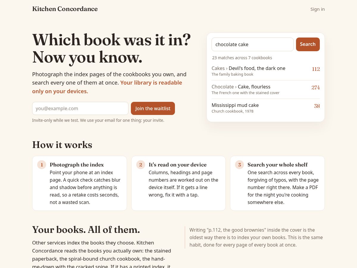 Landing-page snapshot of kitchenconcordance.com